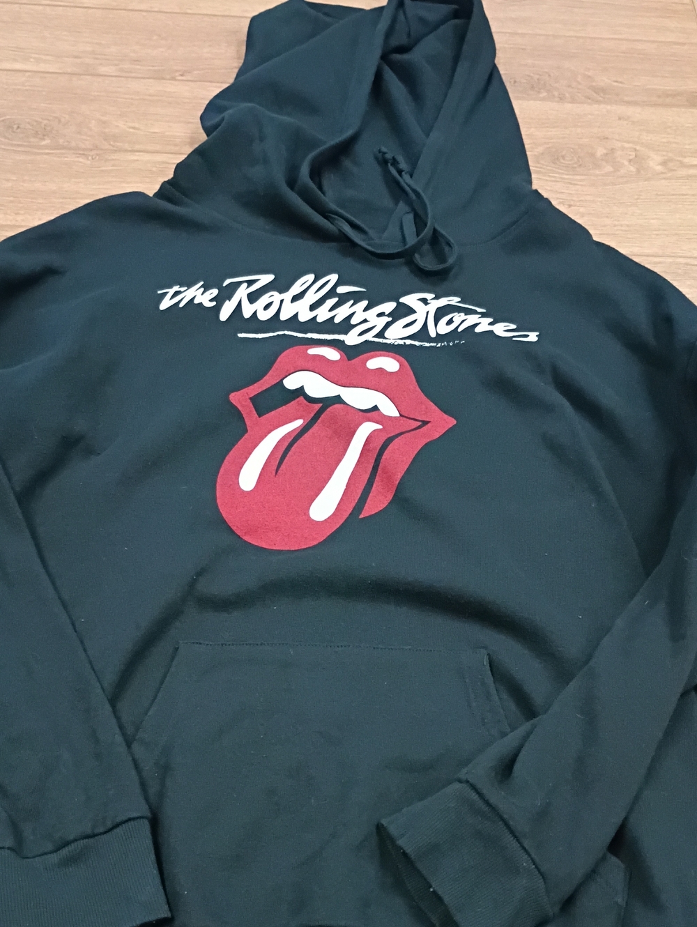 the Rolling Stones Black Hoodie with Red Tongue Graphic